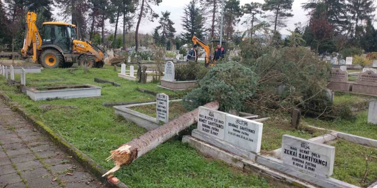 Şiddetli Fırtına Şehir Mezarlığında Hasara Yol Açtı