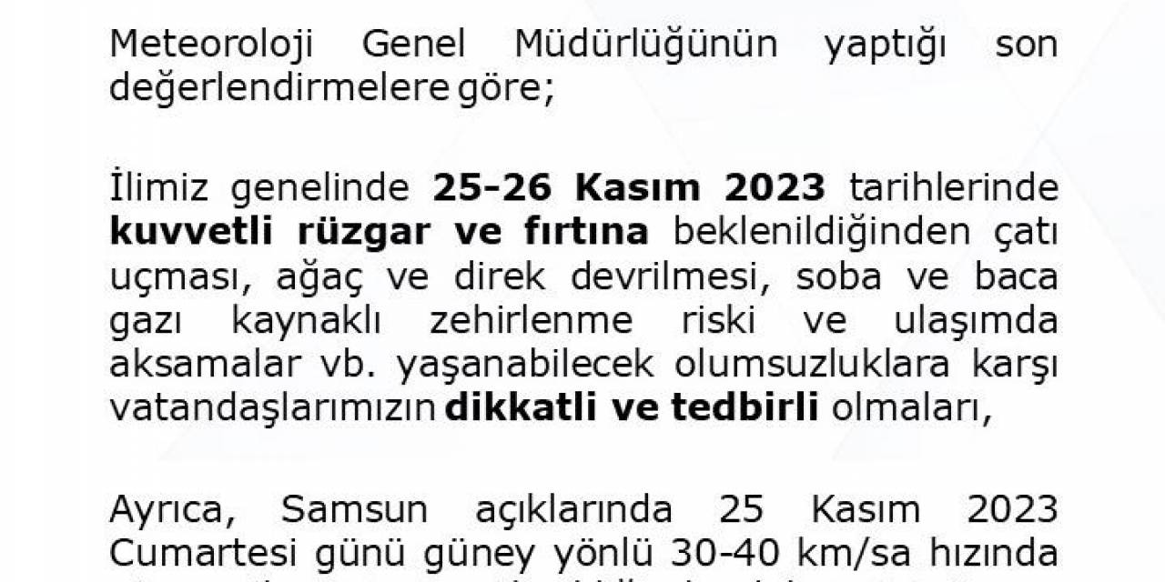 Samsun’da Fırtına Ve Yüksek Dalga Uyarısı