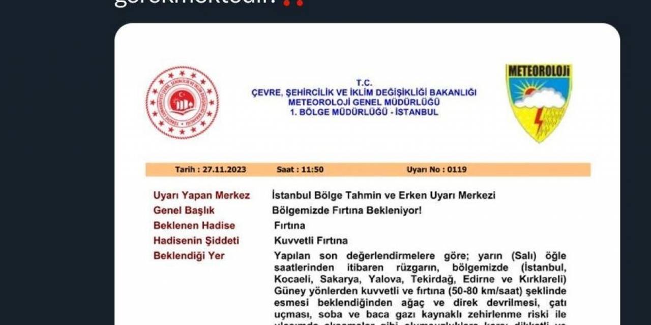 Valilik Kuvvetli Fırtına İçin Uyardı