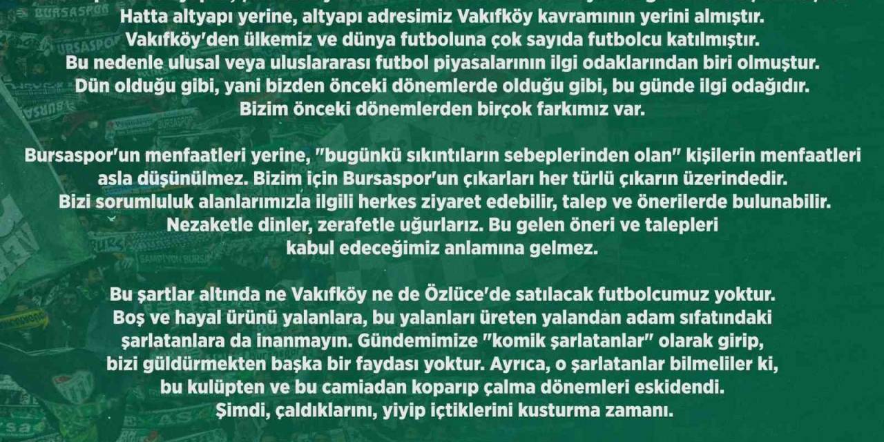 Bursaspor Kulübü: “Satılacak Futbolcumuz Yok"