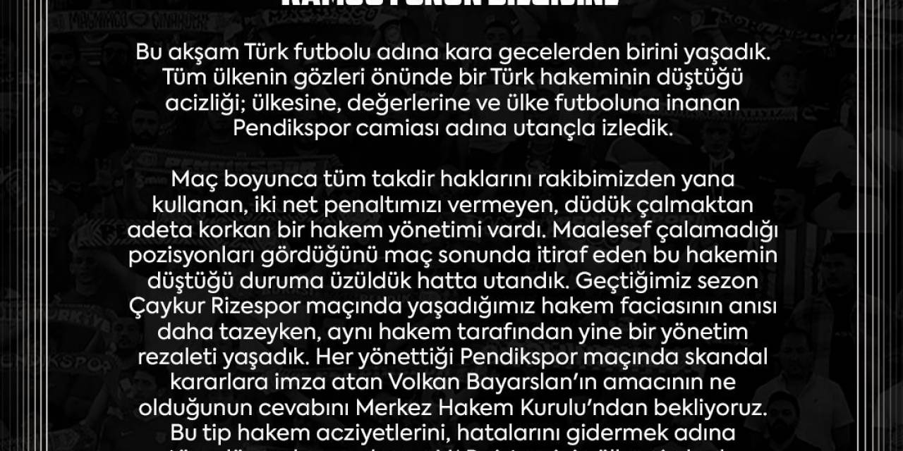 Pendikspor’dan Hakem Tepkisi