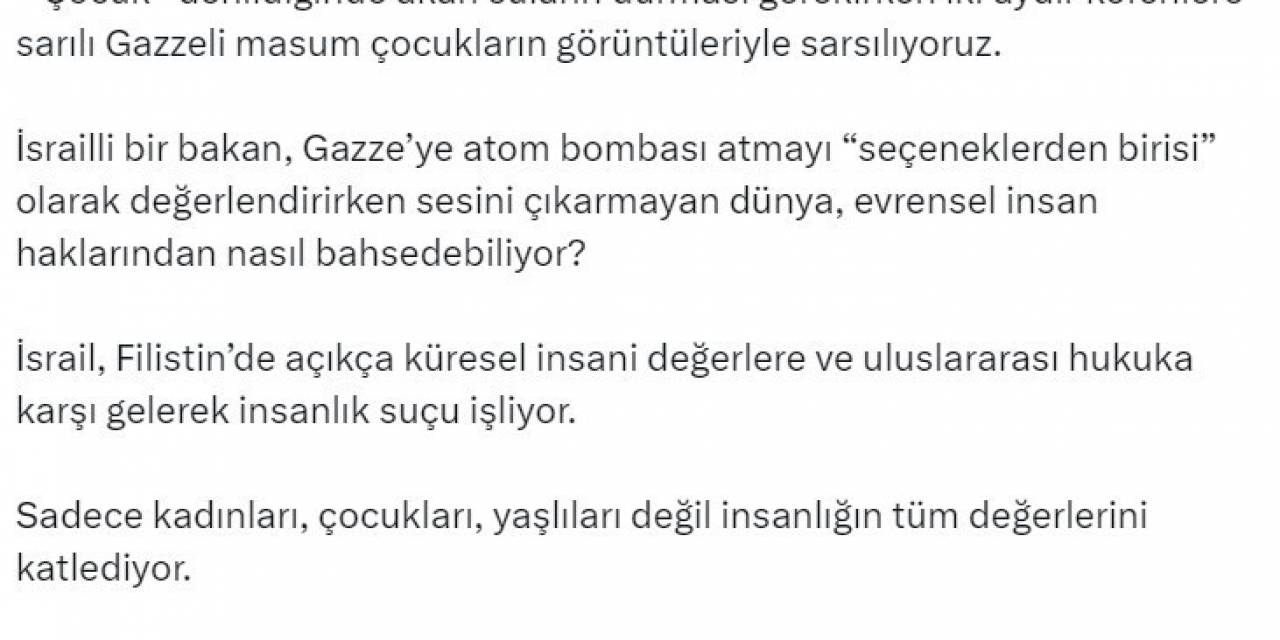 Emine Erdoğan: “İsrail, Filistin’de Açıkça Küresel İnsani Değerlere Ve Uluslararası Hukuka Karşı Gelerek İnsanlık Suçu İşliyor”
