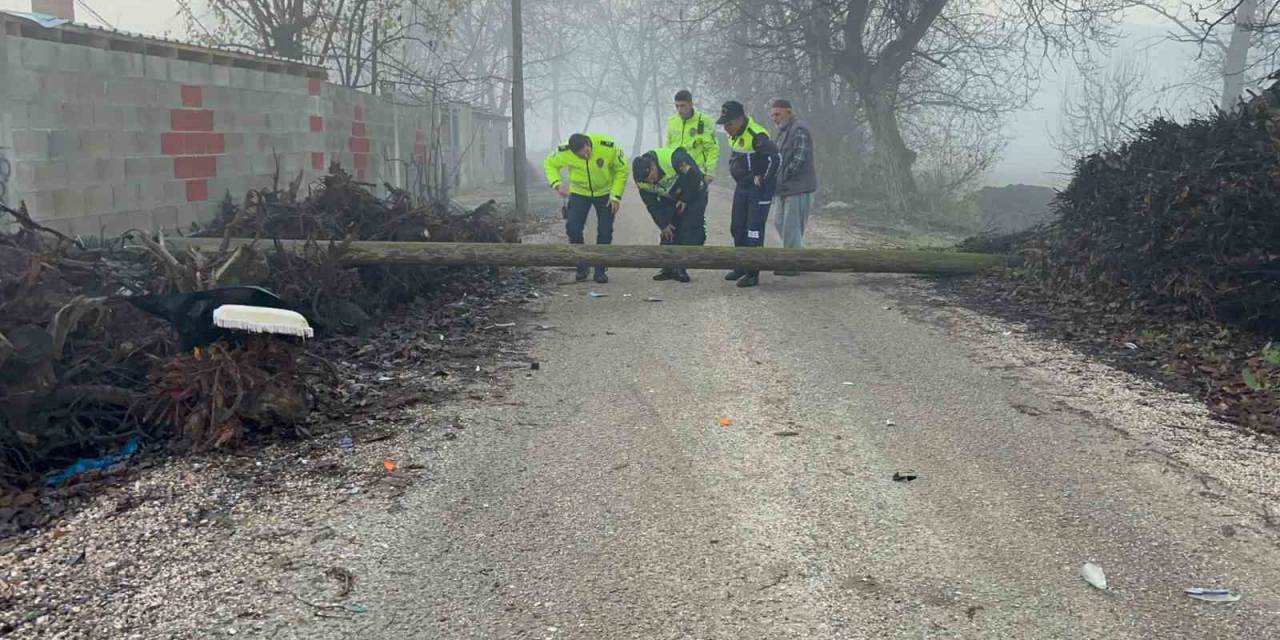Devrilen Direğe Çarpan Motosikletin Sürücüsü Yaralandı