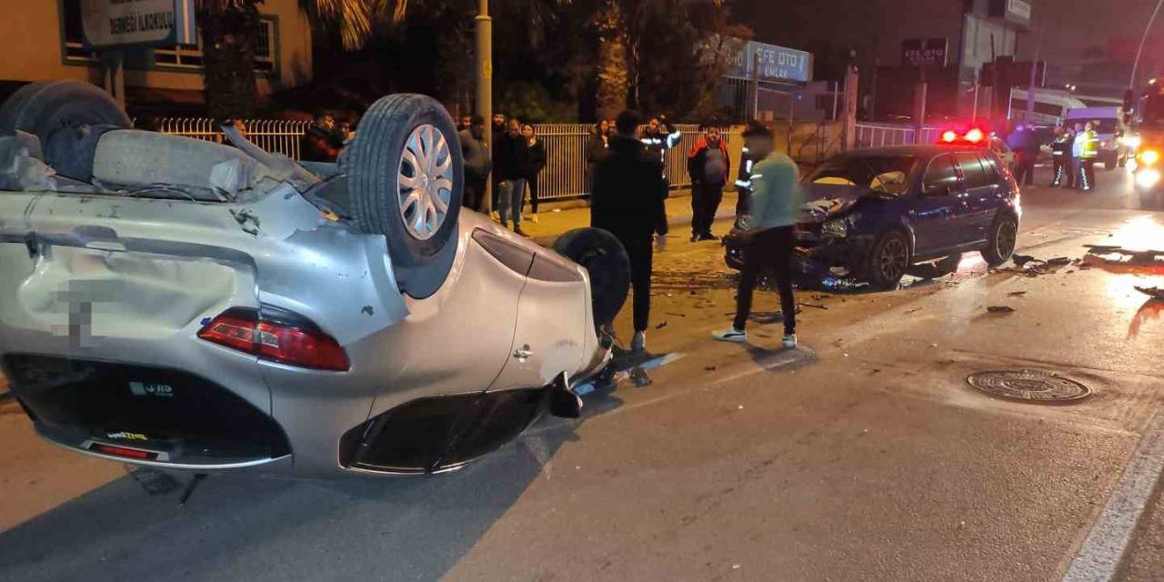 Bariyere Çarpan Otomobil Ters Döndü: 1 Yaralı