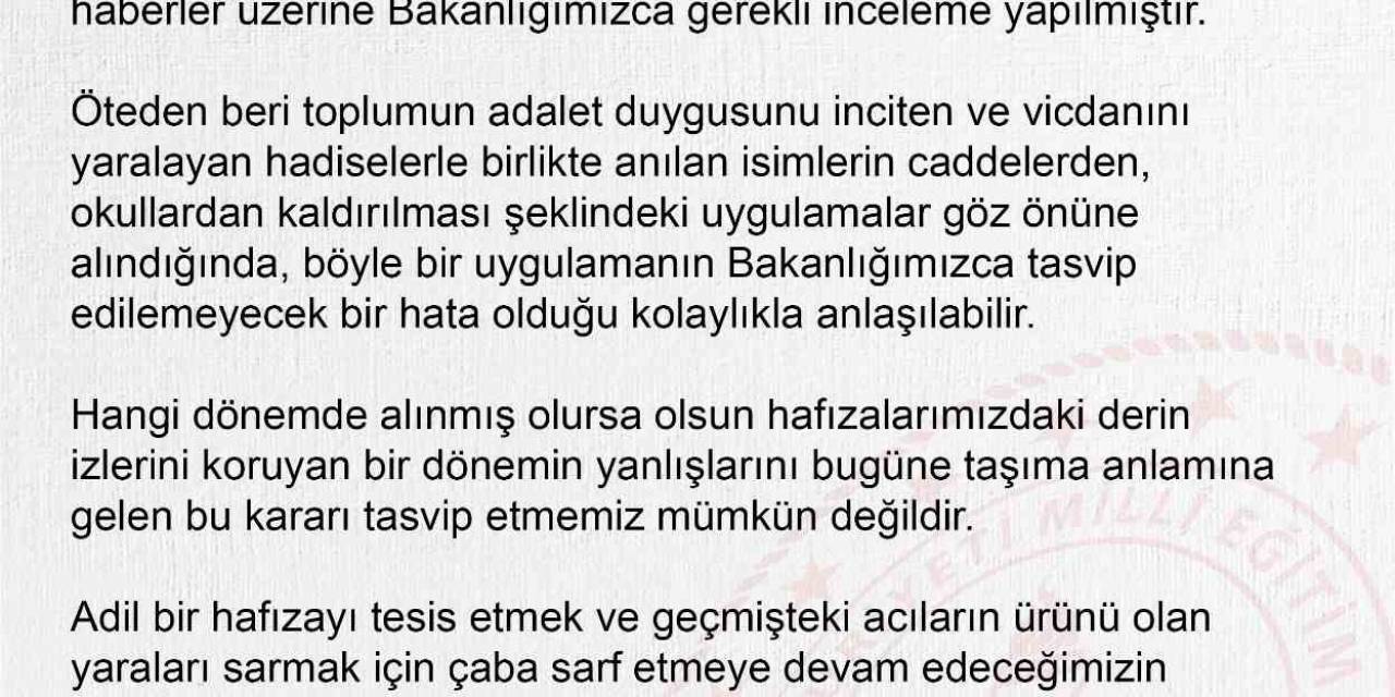 Meb’den Bir Okula İsmi Verilen Esat Oktay Yıldıran Açıklaması: İnceleme Başlatıldı