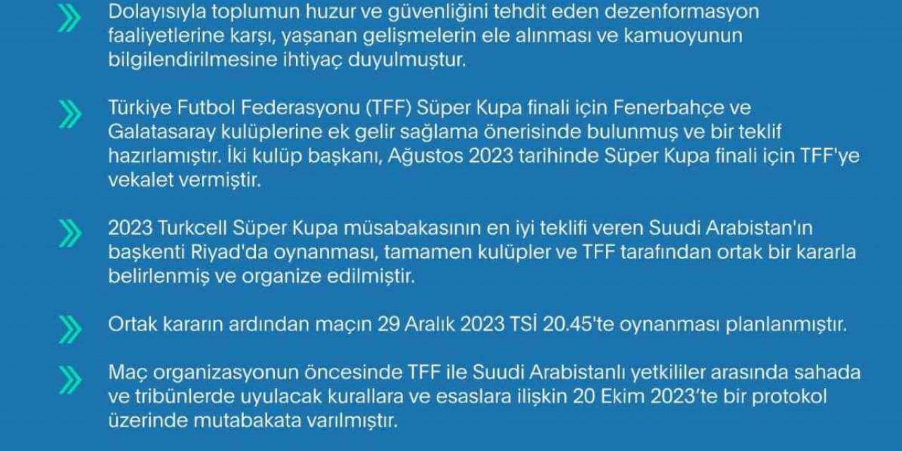 İletişim Başkanlığı’ndan Süper Kupa Finali Hakkında Açıklama