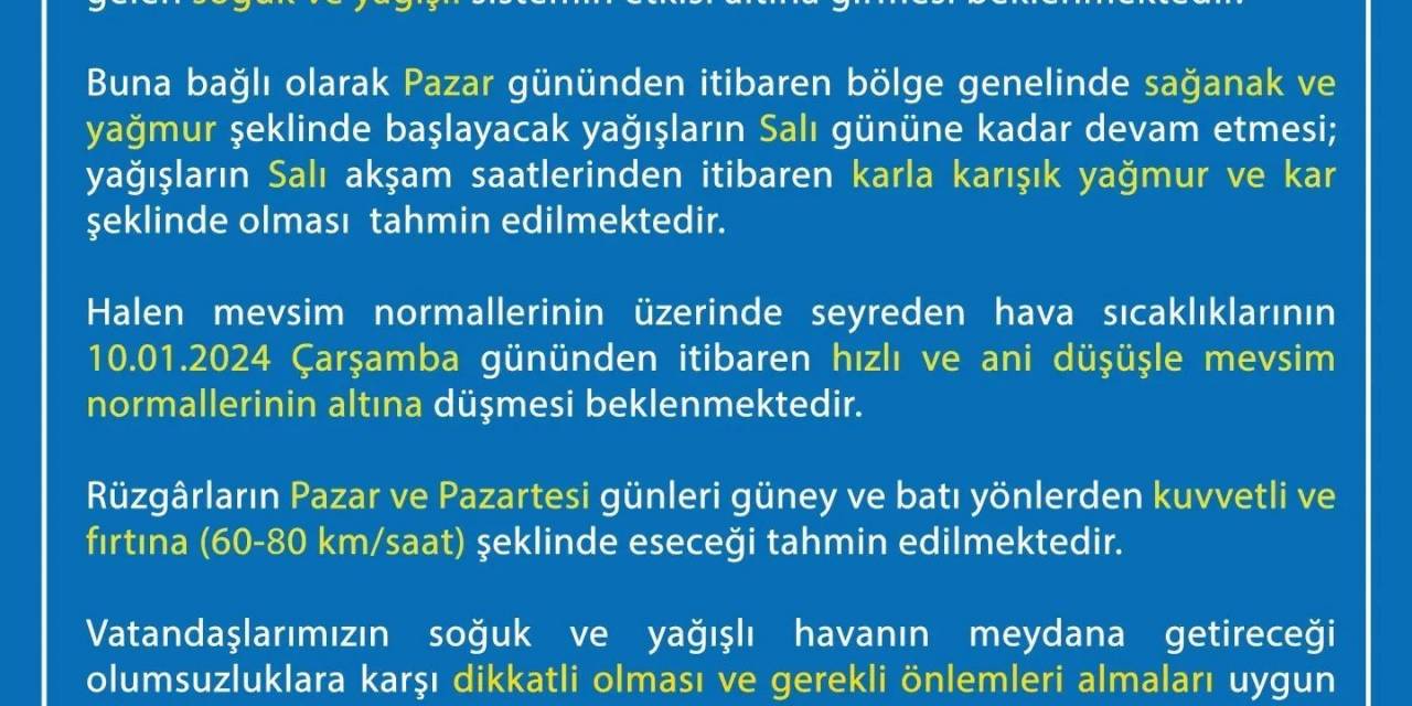 Uşak Valiliği Soğuk Ve Yağışlı Hava İçin Uyardı