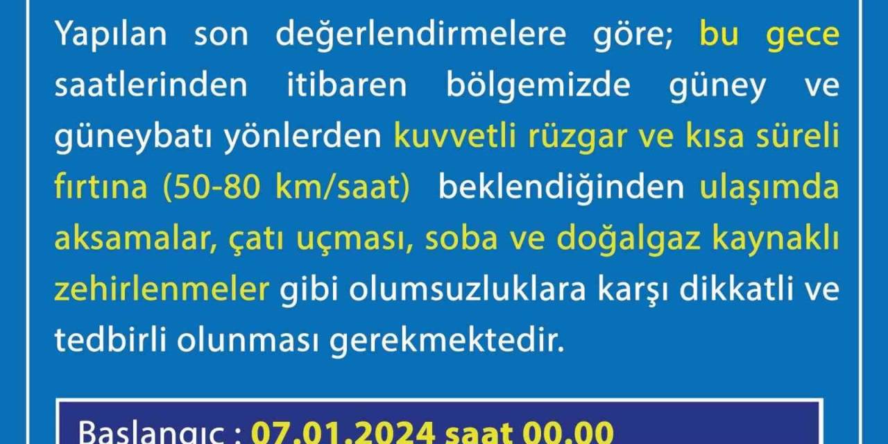 Uşak Valiliğinden Fırtına Uyarısı