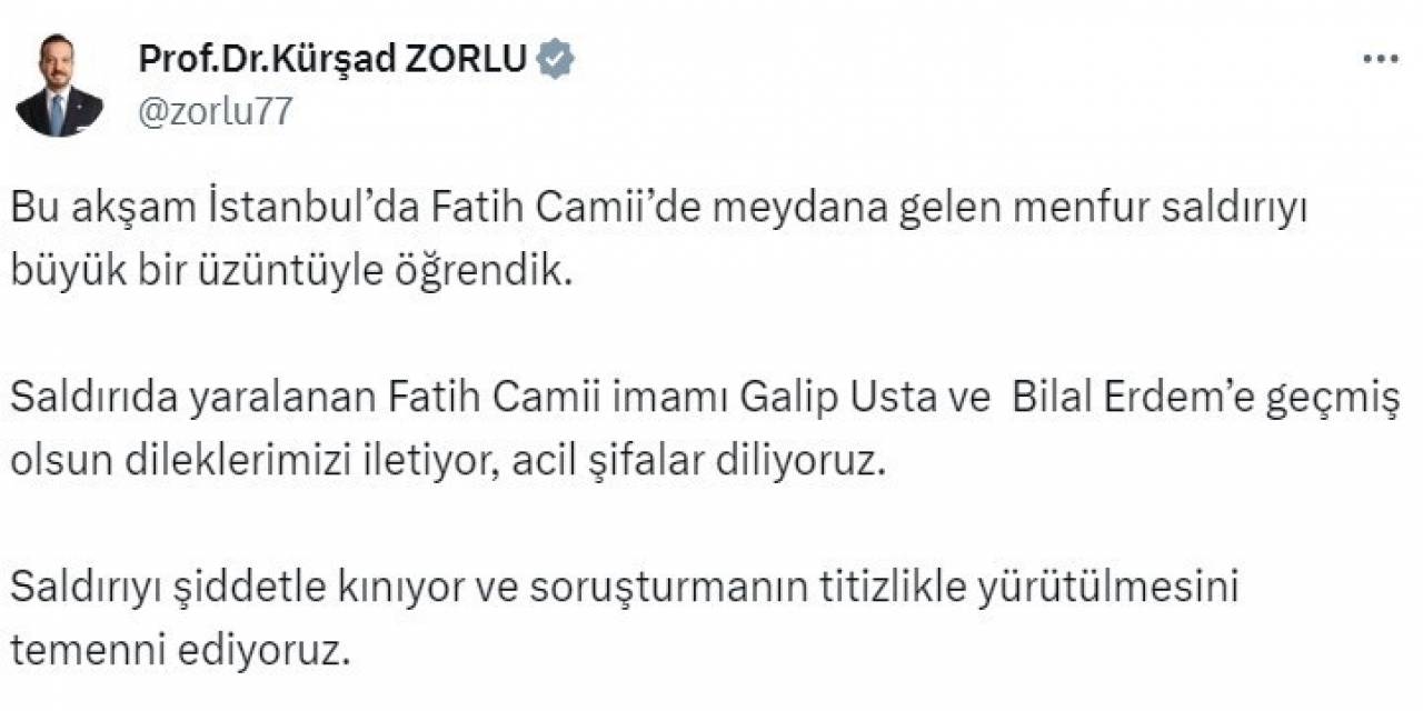 İyi Parti Sözcüsü Zorlu, Fatih Camii’ndeki Saldırıyı Kınadı