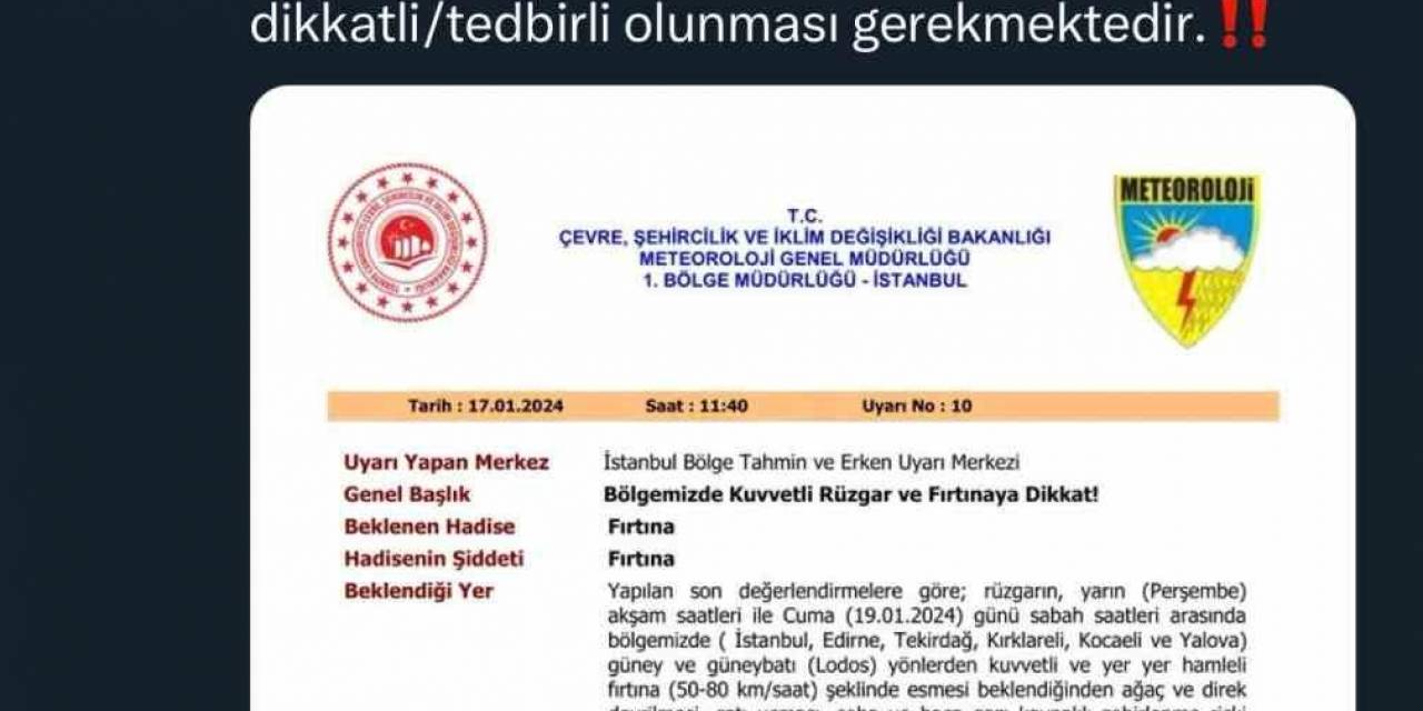 Sakarya Valiliği Fırtına İçin Uyardı