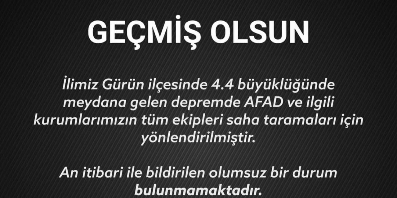 Sivas Valiliği’nden Deprem Açıklaması: "An İtibari İle Bildirilen Olumsuz Bir Durum Bulunmamaktadır"