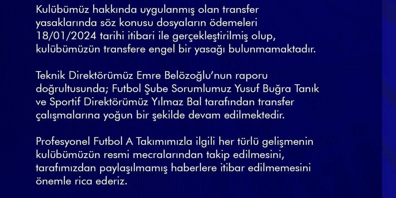 Mke Ankaragücü’nden ’transfer Yasağı’ Açıklaması