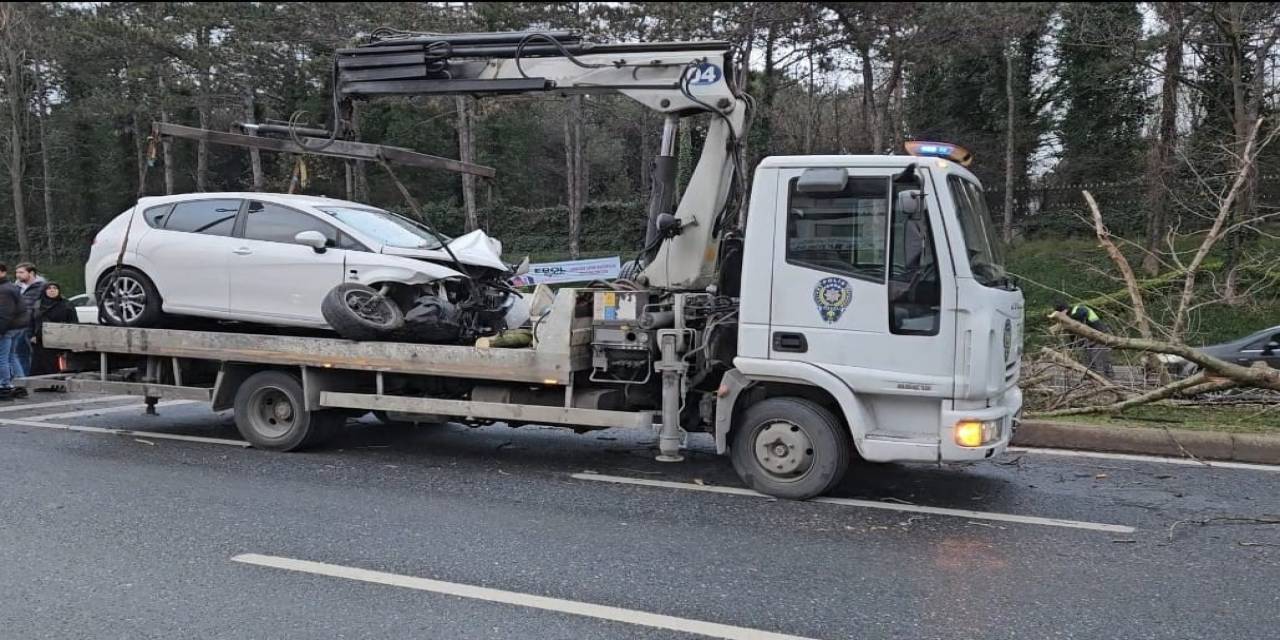 Sarıyer’de Kontrolden Çıkan Otomobil Ağacı Yerinden Söktü