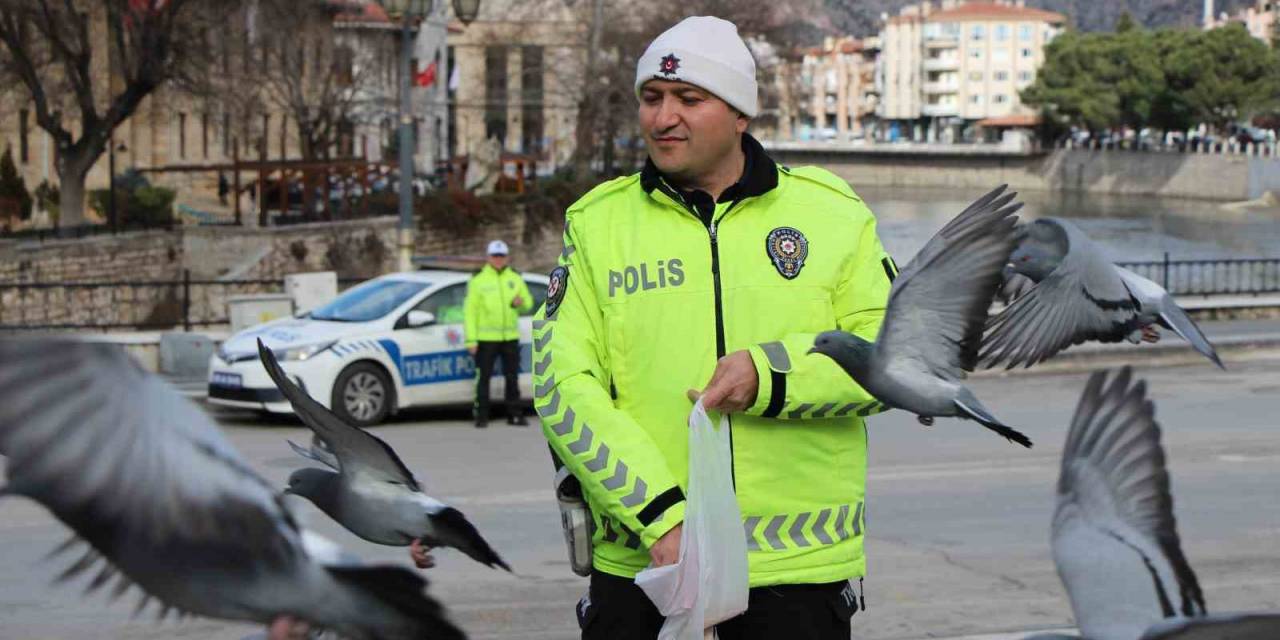 Trafik Polisi Küçük Çocukla Güvercinleri Yemledi, Görüntüleri Yürekleri Isıttı