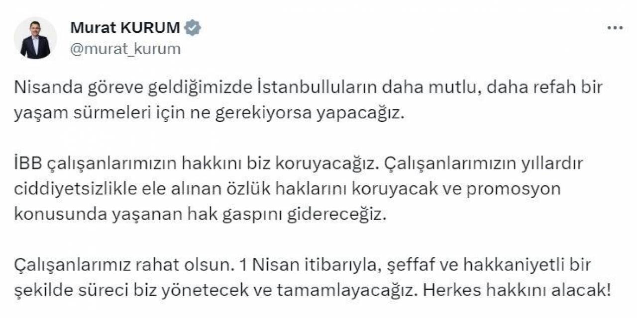 Ak Parti İbb Adayı Murat Kurum, İbb Çalışanlarına Yönelik Açıklama Yaptı
