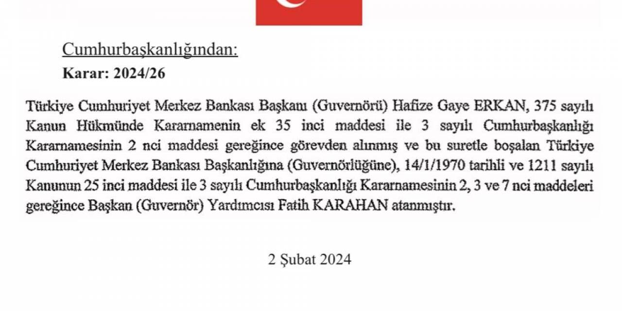 Merkez Bankası Başkanlığına Fatih Karahan Atandı