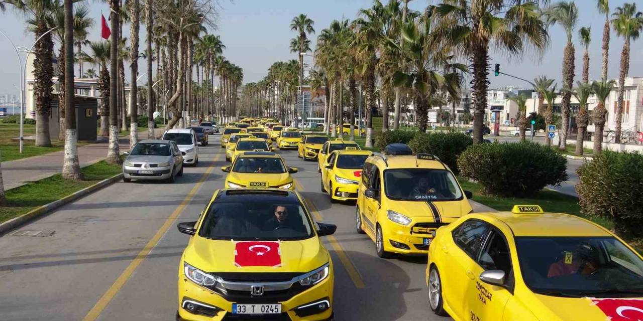 İzmir’de Cinayete Kurban Taksici, Mersin’de 450 Taksicinin Düzenlediği Konvoyla Anıldı