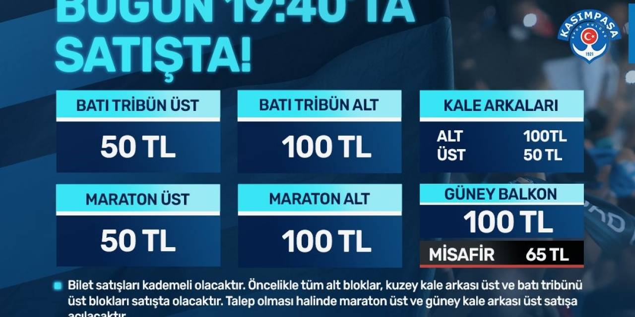 Adana Demirspor - Kasımpaşa Maçının Biletleri Satışta