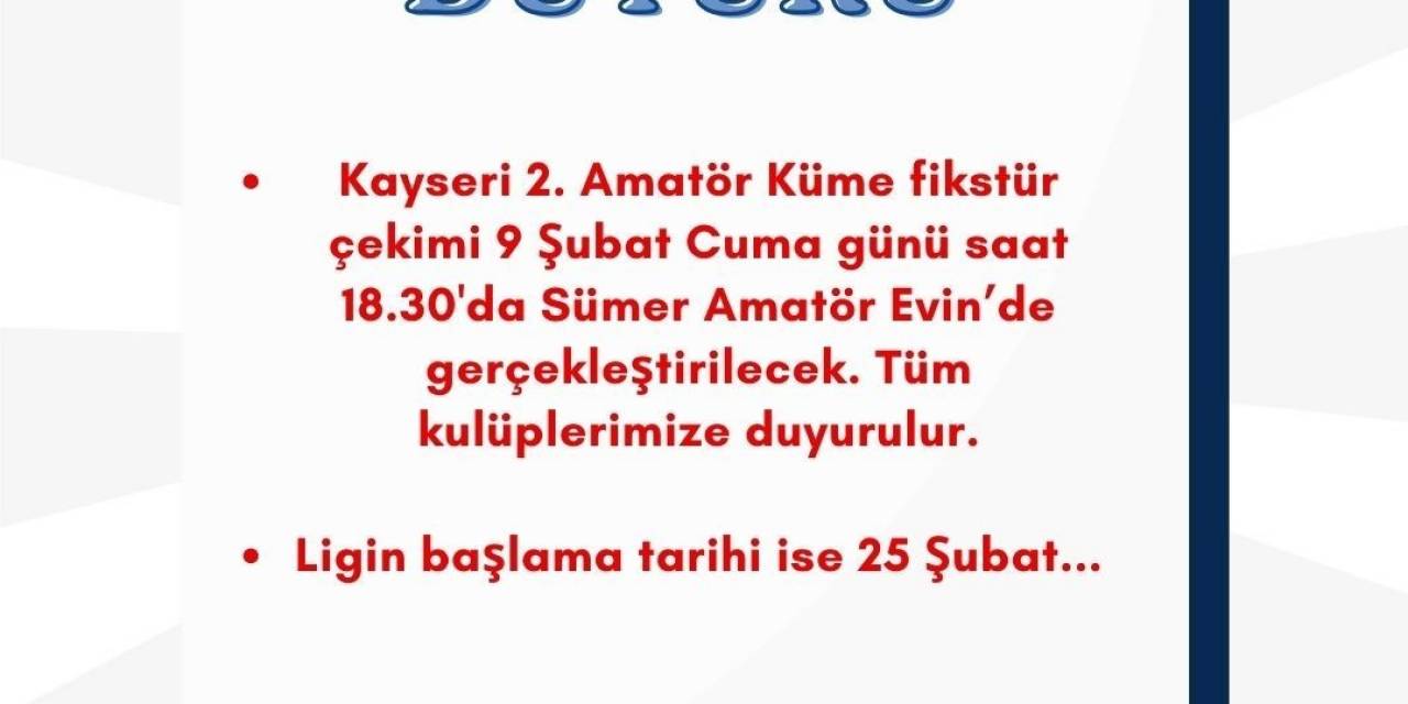 Kayseri’de 2. Küme Fikstürü Yarın Çekilecek