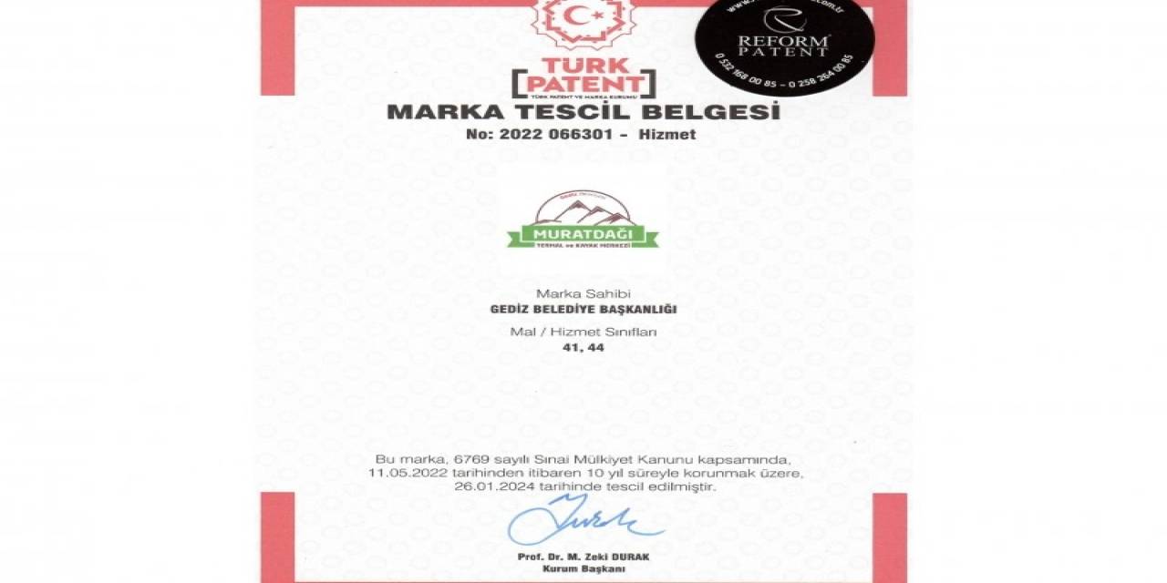 Murat Dağı Termal Kayak Merkezi Marka Tescil Belgesi Alındı