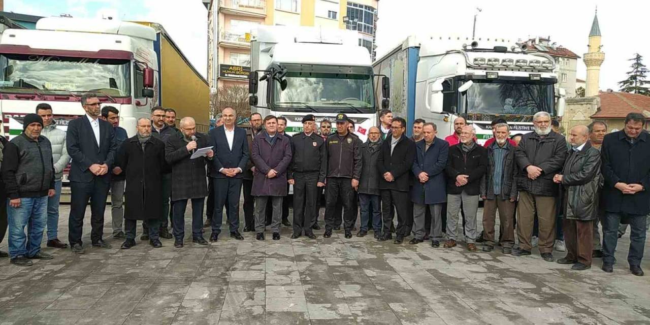 Karaman’dan Filistin’e 4 Yardım Tırı Dualarla Uğurlandı