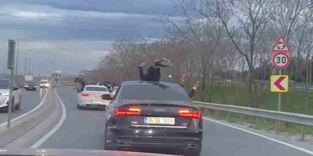 Başakşehir’de Trafiği Yavaşlatıp, Makas Attılar: Düğün Konvoyunun Trafiği Tehlikeye Düşürdüğü Anlar Kamerada