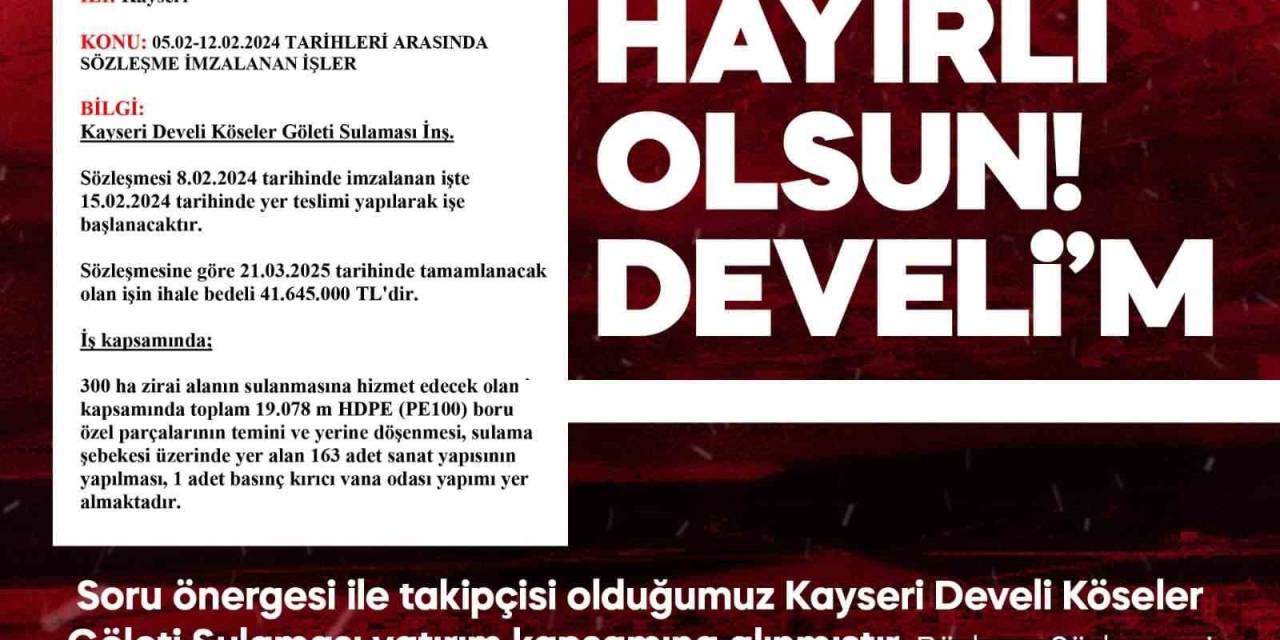Mhp’li Ersoy’dan Develi’ye Müjde