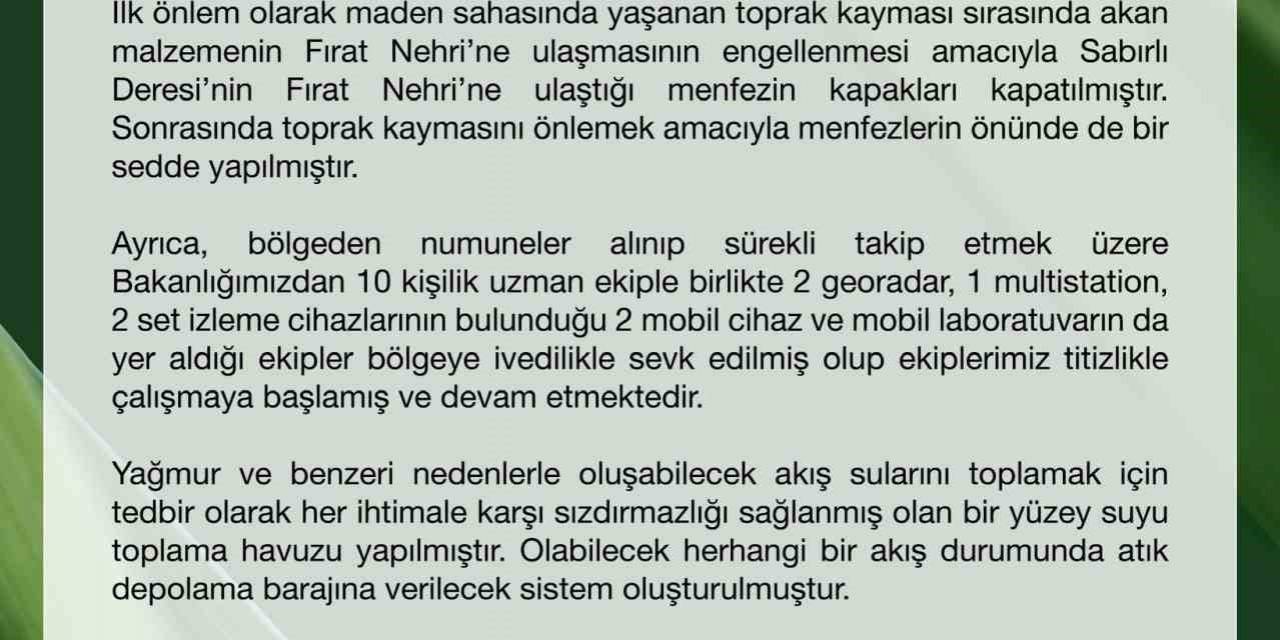 Çevre, Şehircilik Ve İklim Değişikliği Bakanlığı: "Fırat Nehri’nde Kirlilik Tespit Edilmedi"