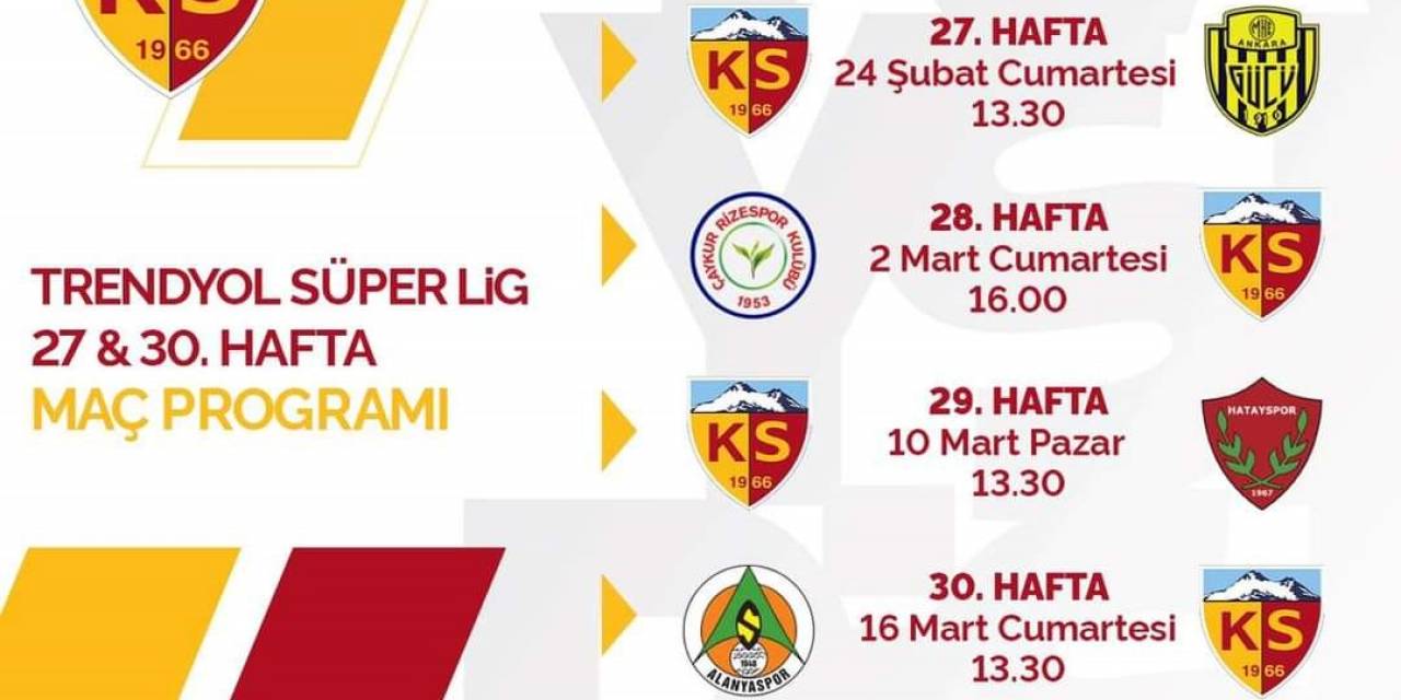 Kayserispor’un Maç Takvimi: 3 Kez Cumartesi Günü Oynayacak