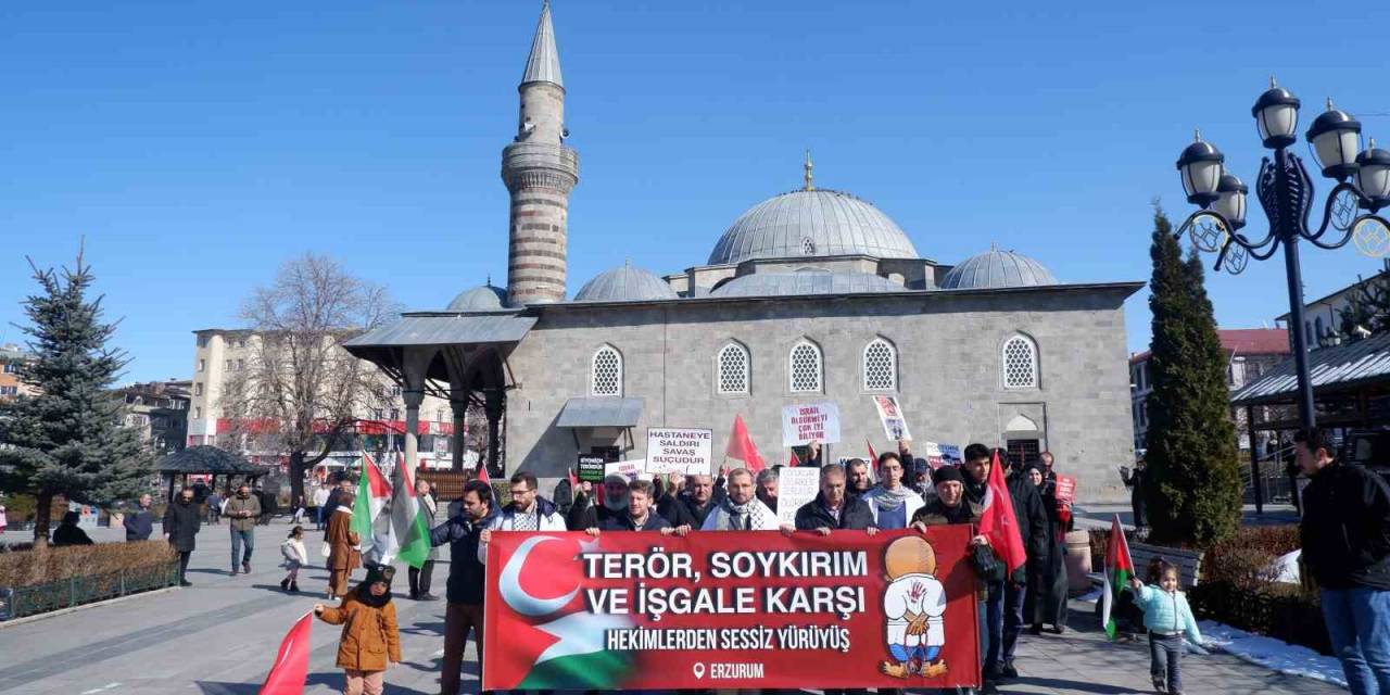 Sağlıkçılar Erzurum’da Gazze İçin Yürüdü