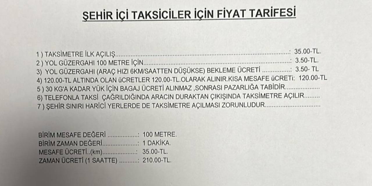 Uşak’ta Taksi Ücretlerine Zam