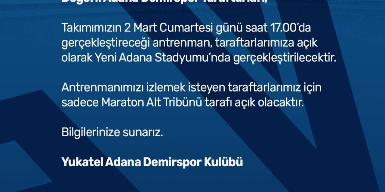 Adana Demirspor Antrenmanı Taraftara Açık Olacak