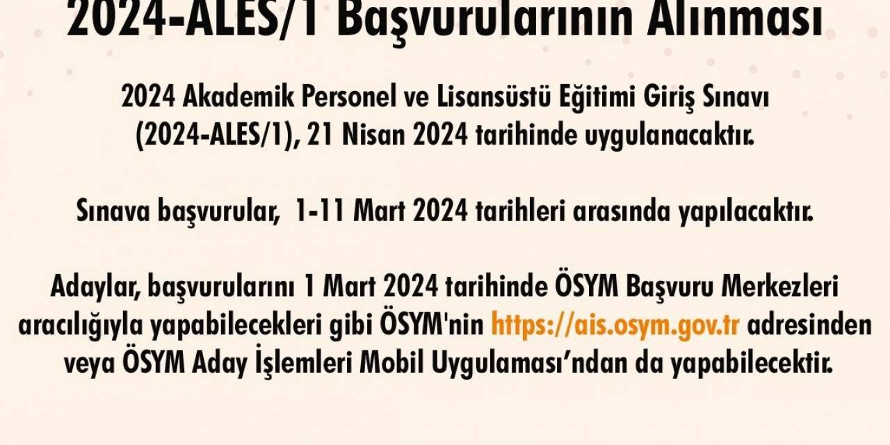 2024-ales/1 Başvuruları Başladı