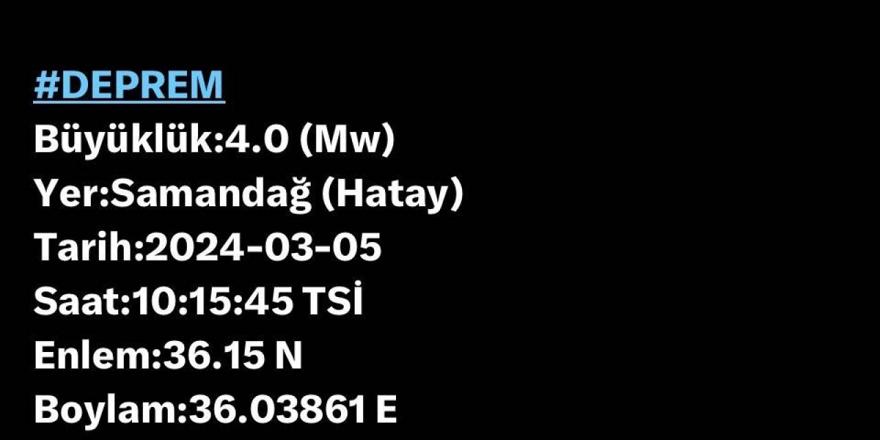 Hatay’da 4 Büyüklüğünde Deprem