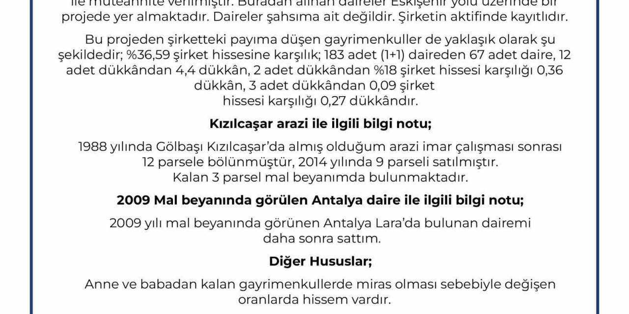 Ankara Büyükşehir Belediye Başkan Adayı Altınok Mal Varlığını Açıkladı