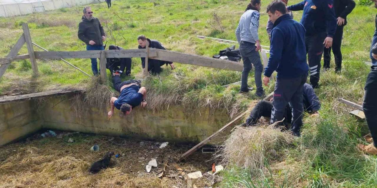 Sulama Kanalına Düşen Köpeği Kurtarmaya Giderken Boğulma Tehlikesi Geçirdi