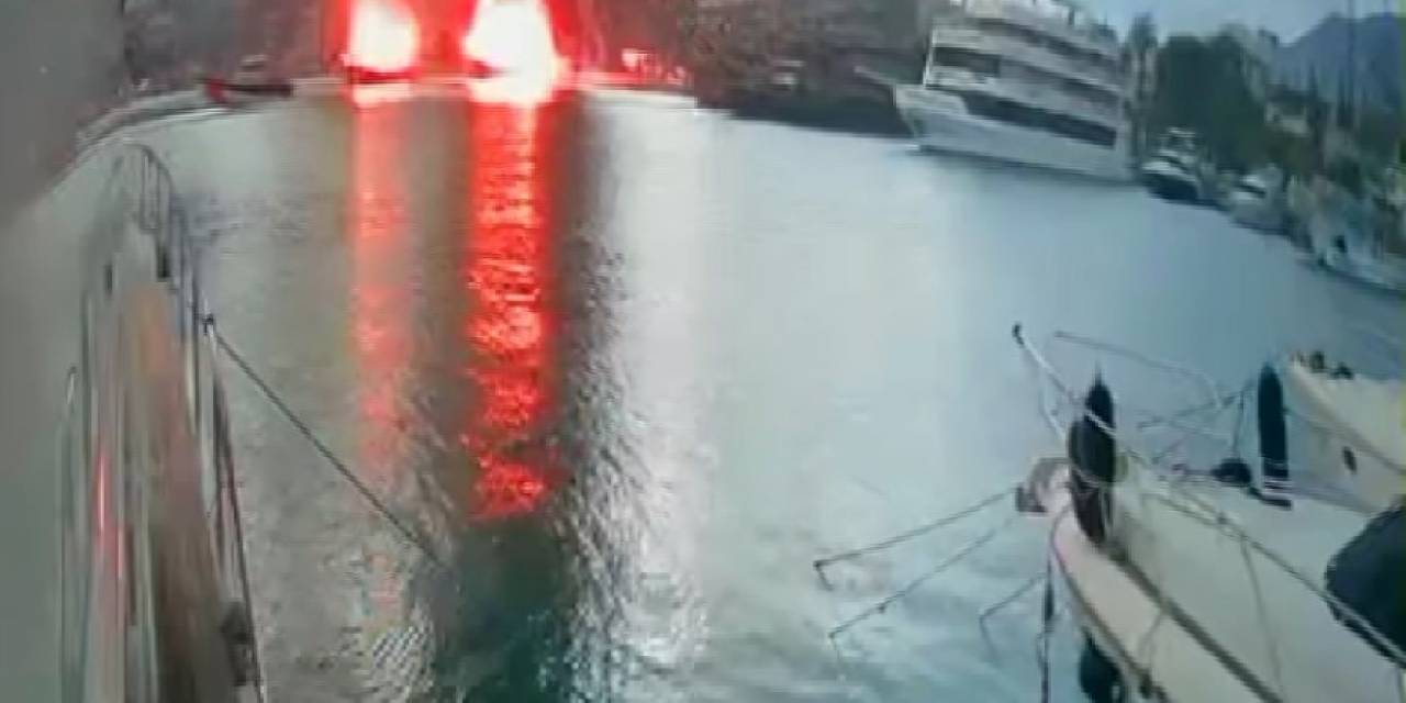 Alanya’da İki Teknede Çıkan Yangın Güvenlik Kamerasına Yansıdı