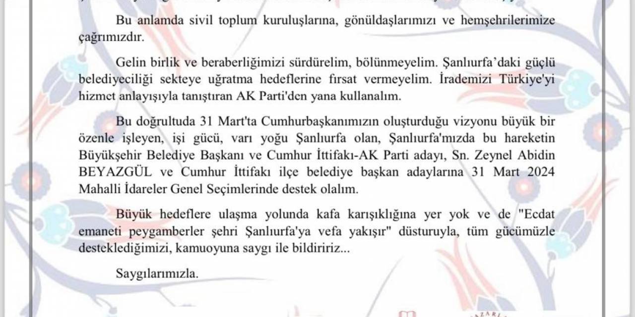 Şanlıurfa’da Bir Çok Stk Beyazgül’ü Destekleyecek