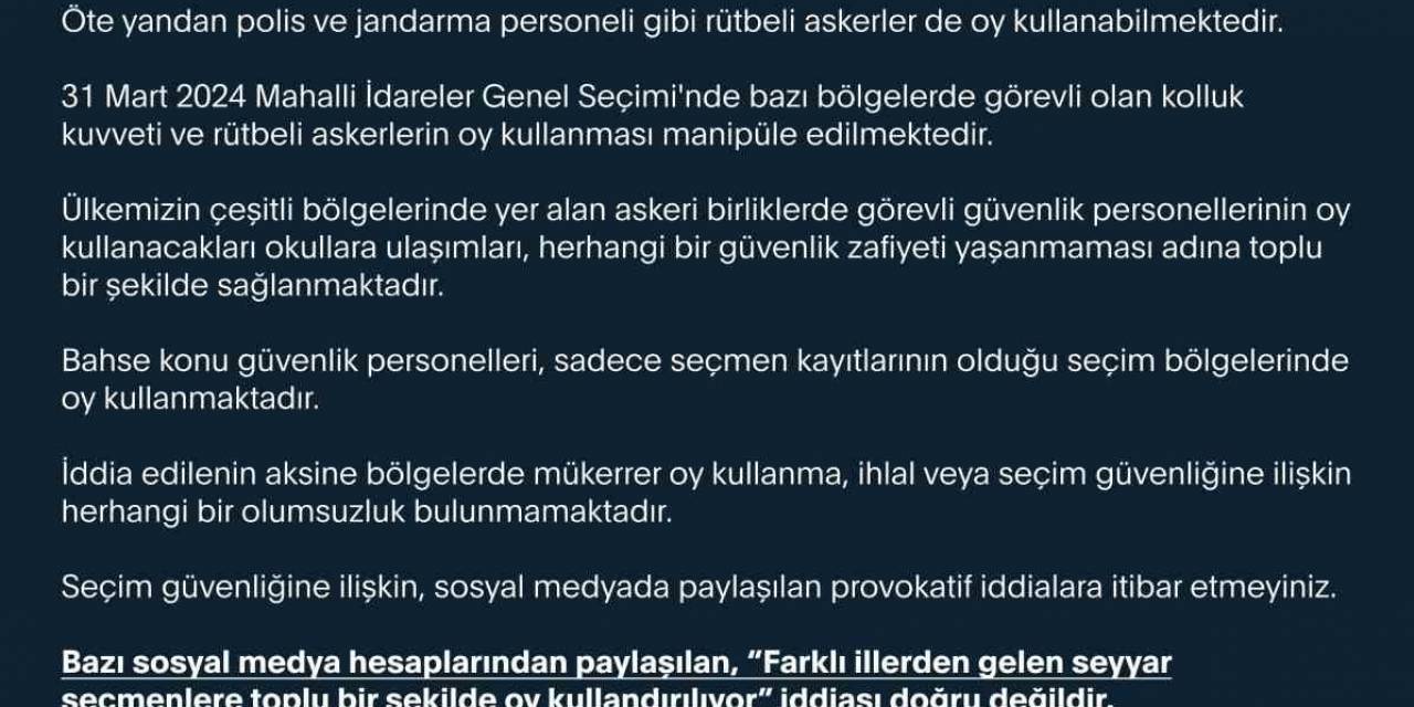 Dezenformasyonla Mücadele Merkezi: “Farklı İllerden Gelen Seyyar Seçmenlere Toplu Bir Şekilde Oy Kullandırılıyor” İddiası Doğru Değildir”