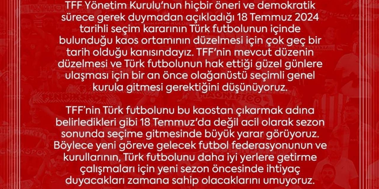 Pendikspor’dan Tff’ye Seçim Çağrısı