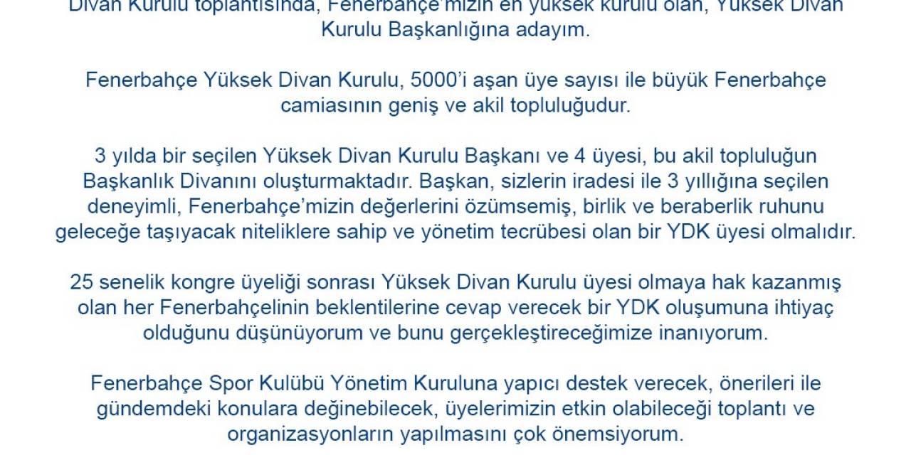 Sevil Becan, Fenerbahçe Yüksek Divan Kurulu Başkanlığı’na Aday Olduğunu Duyurdu