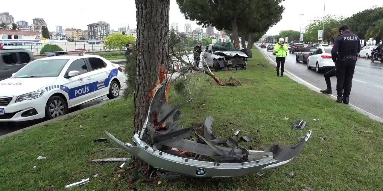 Kartal’da Kontrolden Çıkan Otomobil Ağaca Çarptı: 1 Yaralı