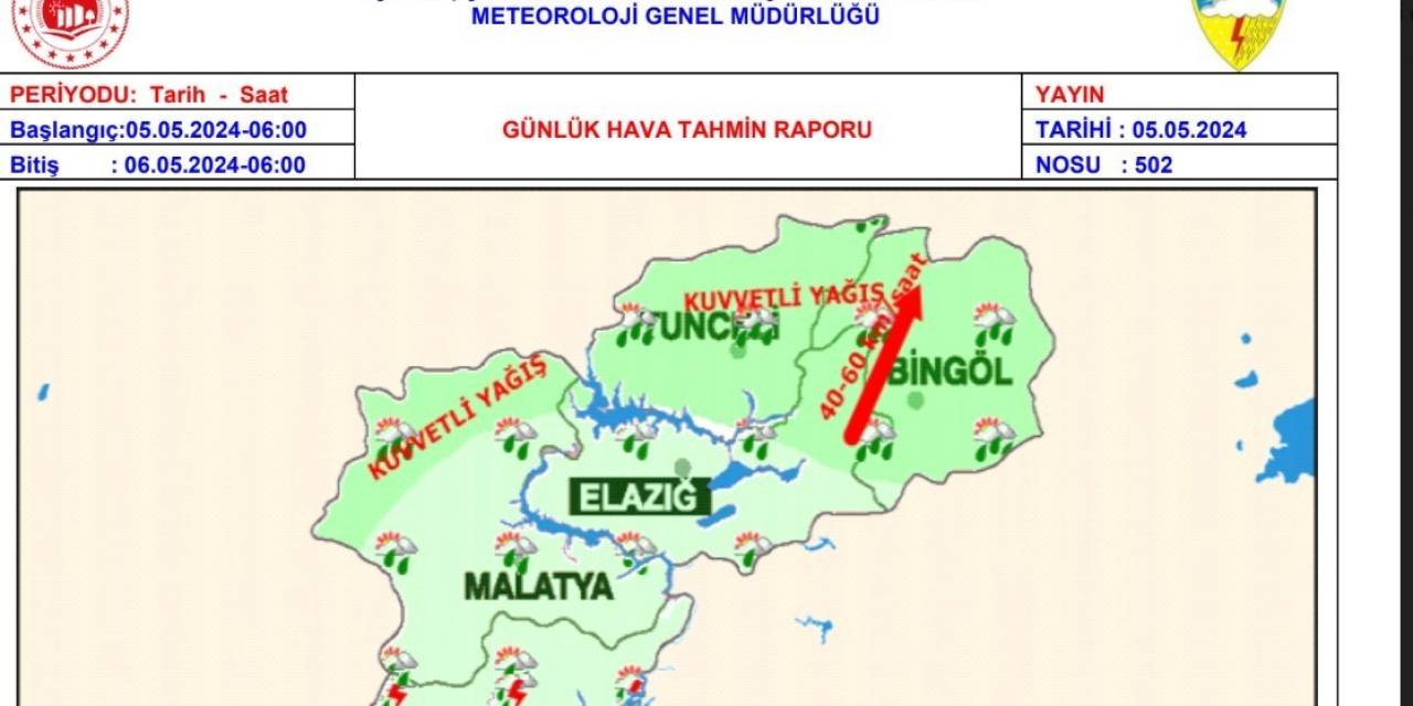 Tunceli İçin Kuvvetli Yağış Uyarısı