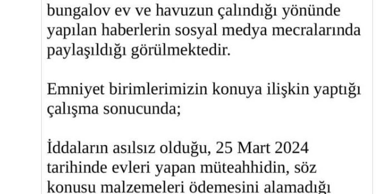 Çatalca Kaymakamlığından "Bungalov Ev" Açıklaması