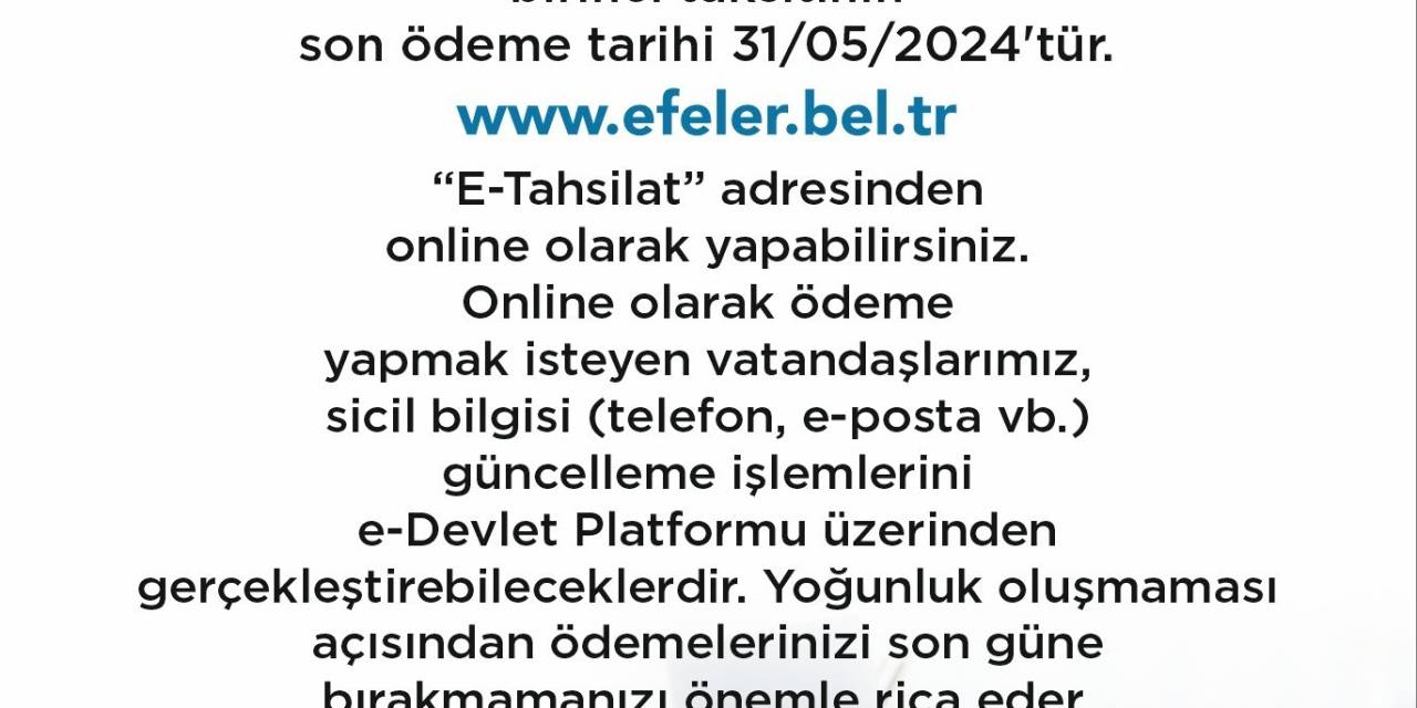 Efeler Belediyesi’nden Vergi Ödemesi Hatırlatması
