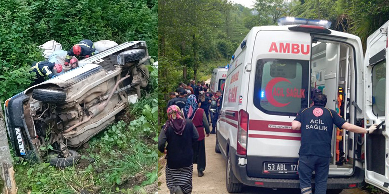 Rize'de Çay Yüklü Kamyonet Rampadan Yuvarlandı 4 Yaralı