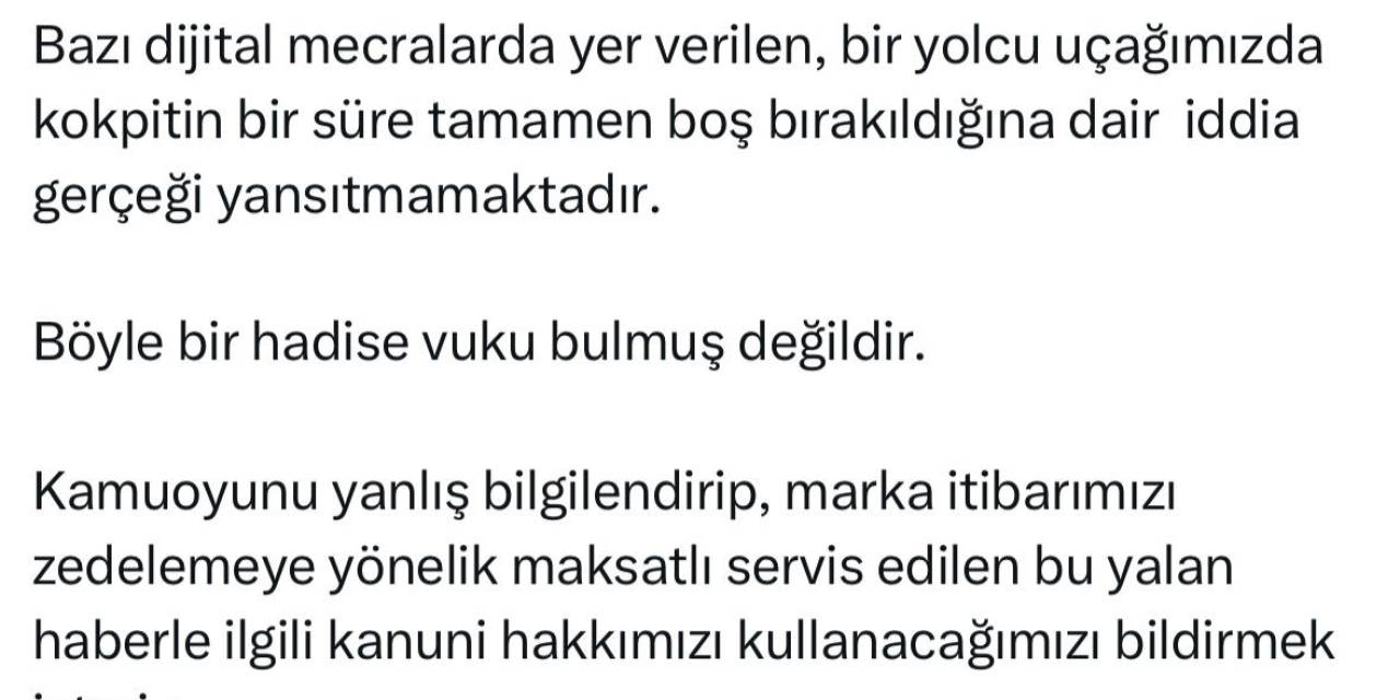 Thy’den Uçağın Kokpitinin Bir Süre Boş Kaldığı Gündeme Oturdu