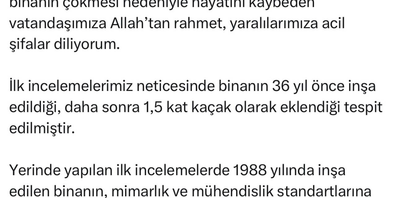 Bakan Özhaseki’den Küçükçekmece’de Çöken Bina İle İlgili Açıklama