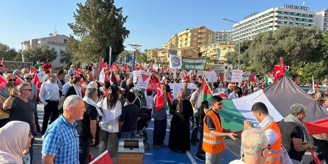 Kuşadası’nda Halk Filistin’in Özgürlüğü İçin Yollara Döküldü