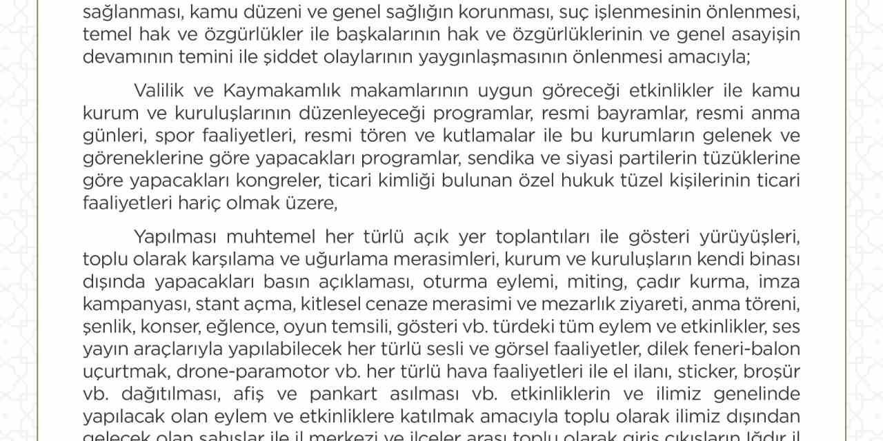 Iğdır’da Gösteri Yürüyüşü Ve Açık Hava Toplantı Yasağı